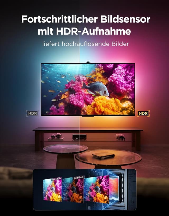 Detalle de Govee TV Hintergrundbeleuchtung 3 Pro mit HDR-Dreifachkamera (5M, 75 LEDs/m) für 75–85 Zoll
