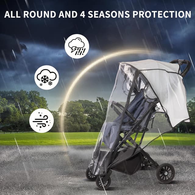 Detalle de Universal Pushchair Rain Cover with Front Zip, Clear EVA Weather Shield