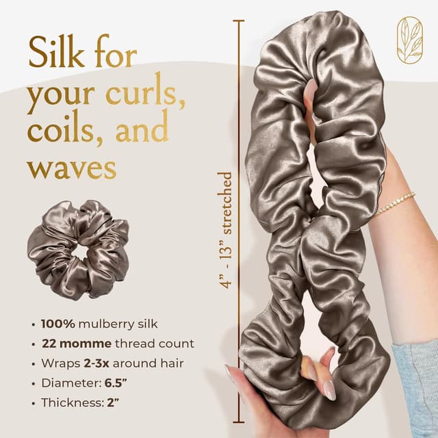 Detalle 2 de Curlfriend XL London Fog Silk Scrunchies for Women (Oversized Mulberry Silk Hair Ties)