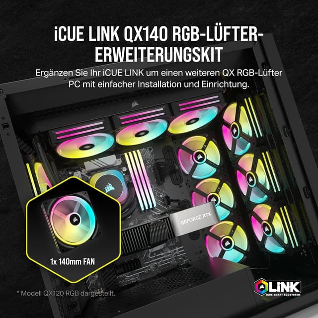 Detalle 2 de Corsair iCUE LINK QX140 RGB Magnetic Dome Lüfter (140 mm) – Schwarz