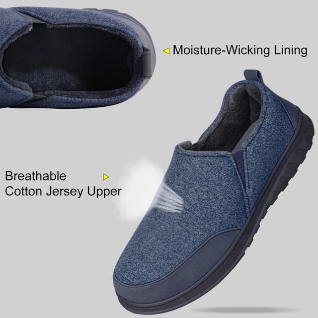 Detalle 2 de LongBay Men’s Jersey Memory Foam Slippers with Non-Slip Rubber Sole – Breathable Clog-Style House Shoes