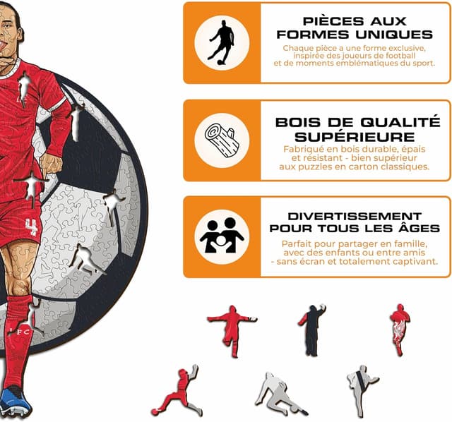 Thumbnail 6 de Iconic Puzzles Liverpool – Virgil Van Dijk, puzzle en bois sous licence officielle (taille M, 270 pièces)