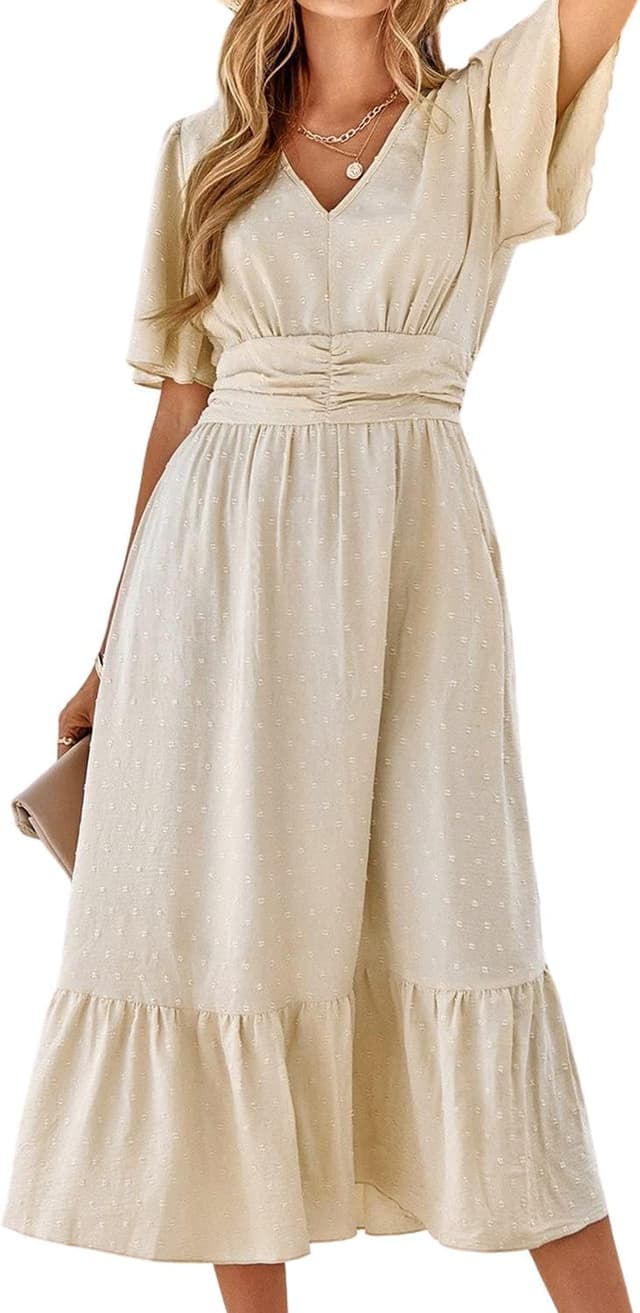 Thumbnail 6 de BebreezChic Sommerkleid Damen lang Boho mit Swiss-Dot, V-Ausschnitt und geraffter hoher Taille