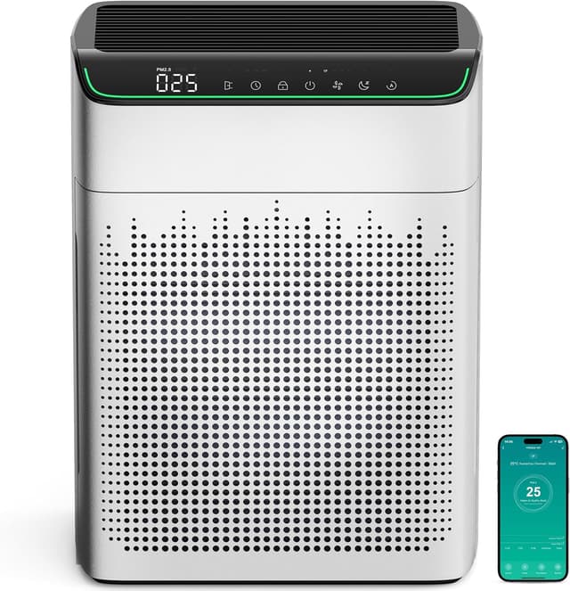 Detalle de MERONTE ME5866 Air Purifier for Large Rooms up to 1690 ft² with PM2.5 Monitor, Wi‑Fi & Alexa