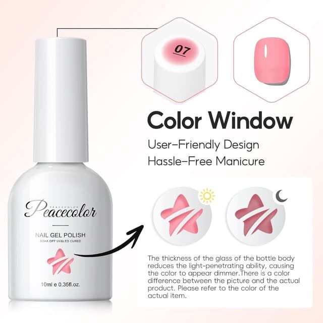 Thumbnail 6 de PEACECOLOR Vernis semi permanent 6 couleurs rose laiteux (transparent) à effet gelatina, UV/LED, 10 ml