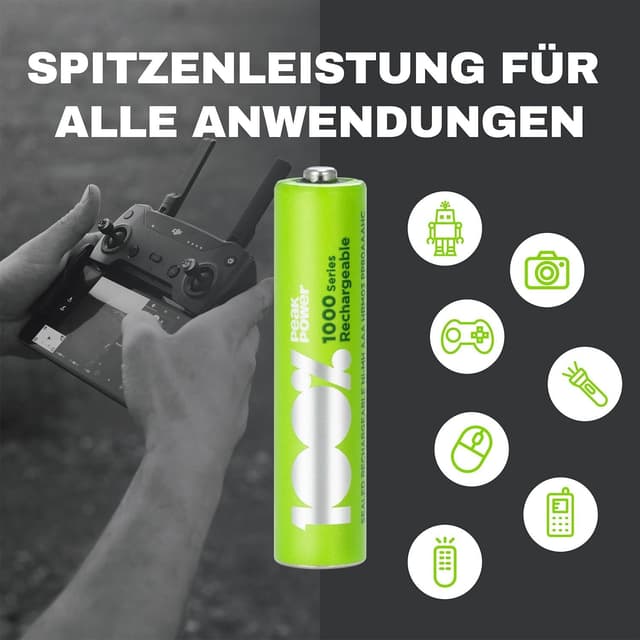 Detalle de 100%PeakPower PeakPower Akku AAA (LR3) 1,2 V – 4er-Set NiMH, vorgeladen