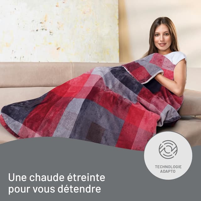 Detalle de Imetec Couverture Chauffante Adapto Velvet Tartan 150x110 cm – plaid chauffant velours et sherpa