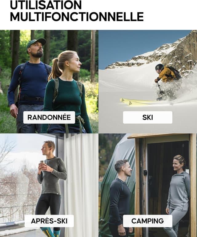 Detalle de DANISH ENDURANCE Leggings thermiques en laine mérinos pour hommes (avec ou sans braguette)