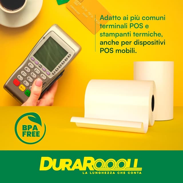 Detalle de 40 rotoli carta termica per POS 57x36 DuraRoooll, rulli per scontrini (16 m) compatibili con Nexi, SumUp, Pax, Axerve e Ingenico