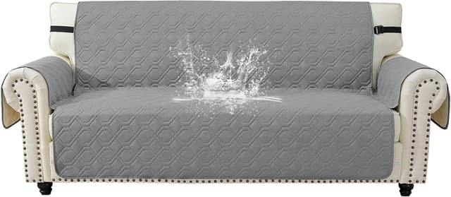 Detalle de YSTELLAA Copridivano 2 posti con braccioli, impermeabile antimacchia e antigraffio grigio chiaro