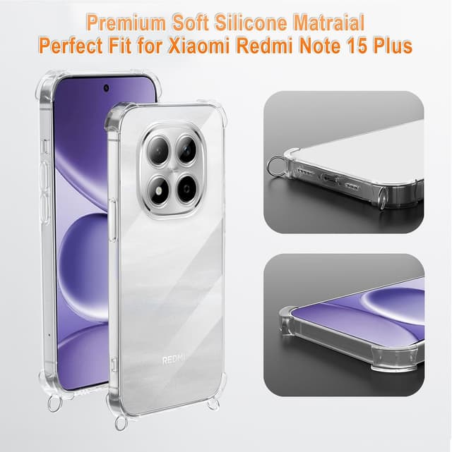 Thumbnail 6 de XTCASE Coque transparente TPU avec tour de cou pour Xiaomi Redmi Note 15 Pro Plus 5G (cordon noir)