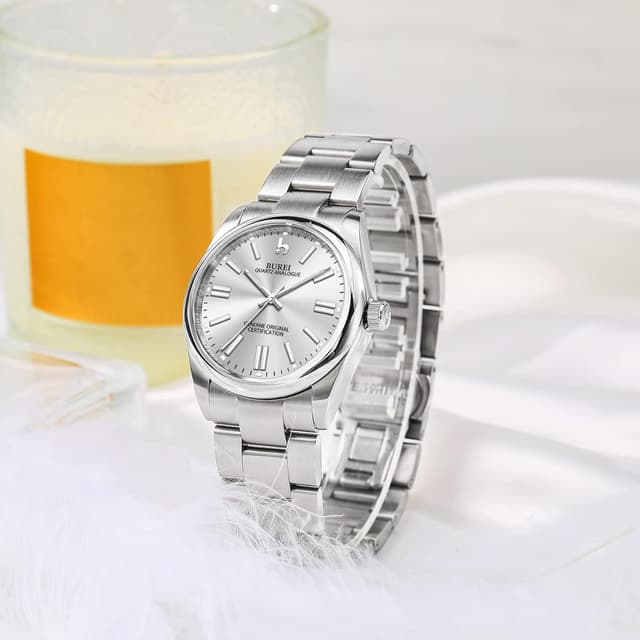 Detalle de BUREI Damen-Armbanduhr analog Quarz mit 316L-Edelstahlband (36 mm) – Business & Kleid