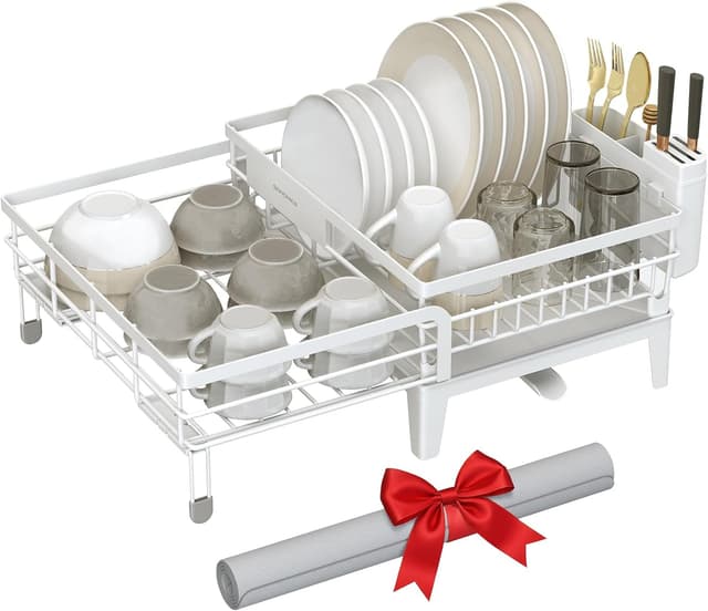 Detalle de SONGMICS KCS552W01 dish drying rack with 360° rotatable spout and cutlery holder