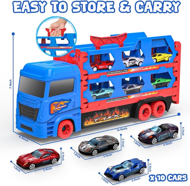 Thumbnail 5 de Carrier Truck Toys 65-inch Foldable Transporter with 10 Cars 🚚