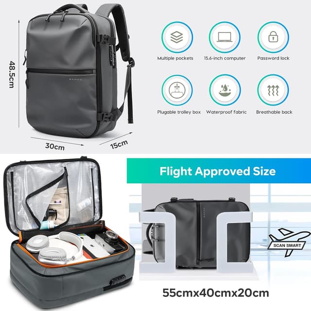 Detalle 2 de BG FUTURE AESTHETICS Travel Backpack for Men & Women with TSA-Approved Lock, Waterproof 32L Laptop Daypack