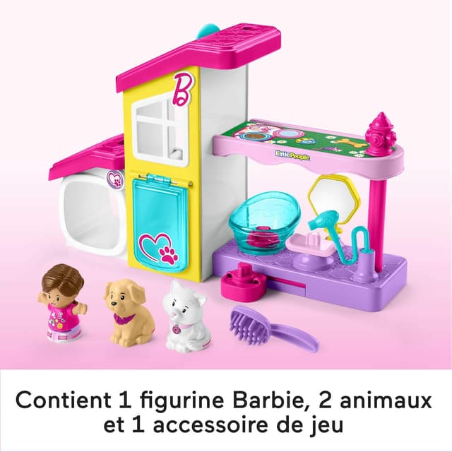 Detalle de Fisher-Price Coffret Le Salon de Toilettage de Barbie Little People (HJW76) avec musique et sons, 2 niveaux