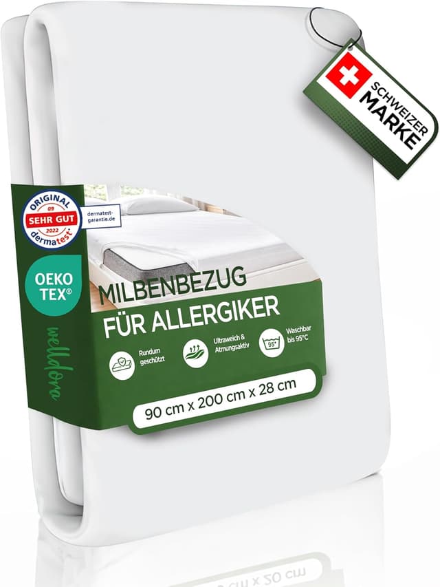 Detalle de Welldora Premium Milbenbezug Matratzen 90x200x28 cm – Anti-Milben Encasing mit Reißverschluss