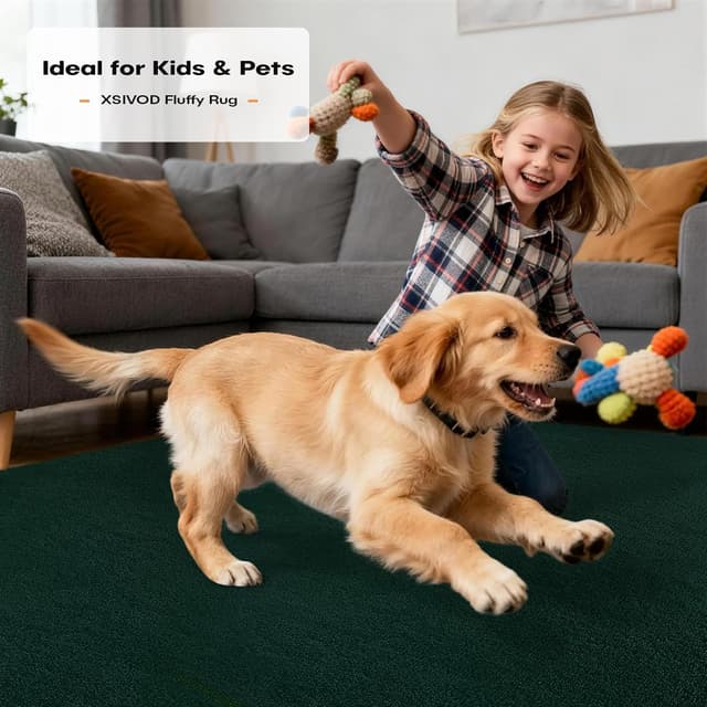 Detalle 2 de XSIVOD Soft Area Rug 200x300 cm in Dark Green (washable, non-slip shaggy carpet)