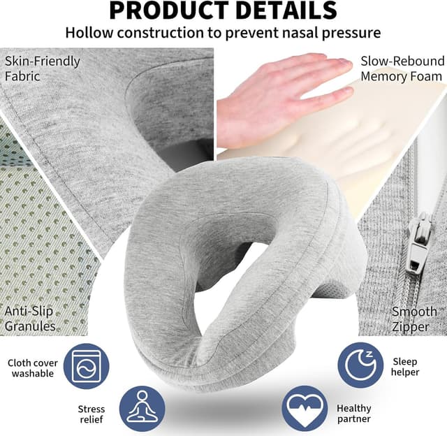 Detalle de Face Down Massage Table Pillow with Face Cradle Pad (Removable Cover) — Grey