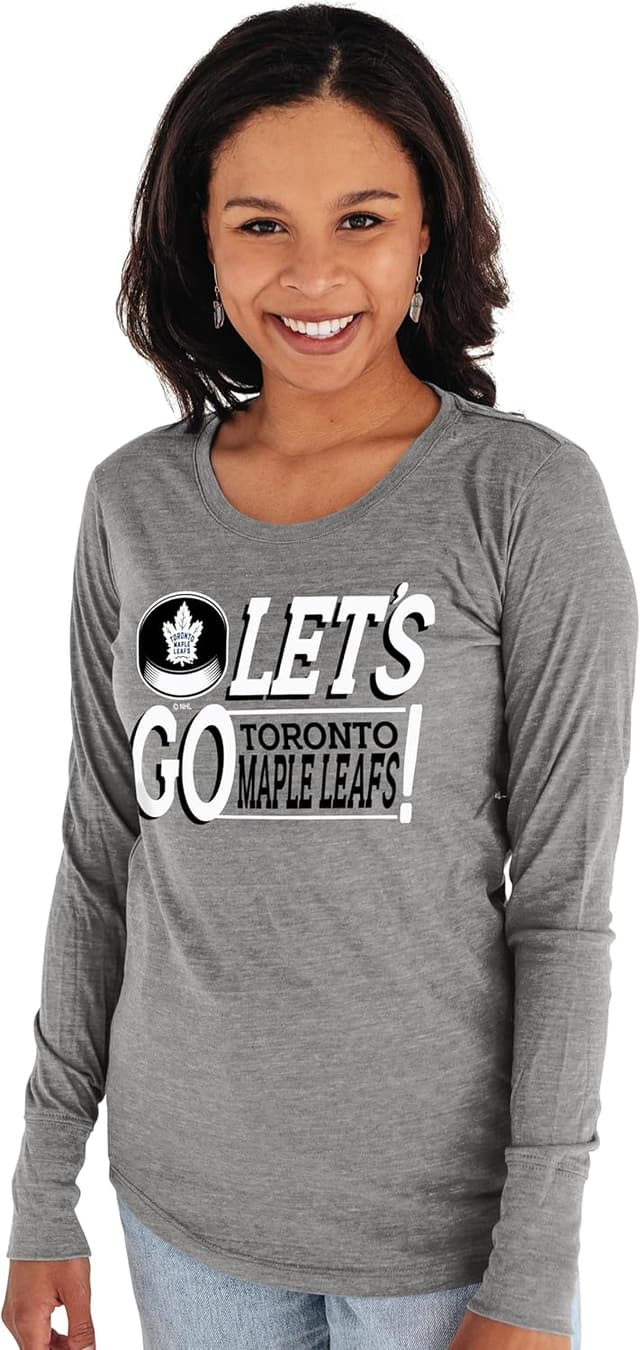 Detalle de Blue 84 NHL Women’s Officially Licensed Tri-Blend Long Sleeve T-Shirt (Gray) — Red Wings