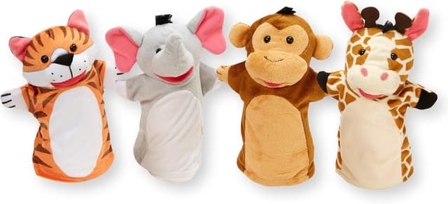 Detalle de Melissa & Doug Zoo Friends Hand Puppets (Set of 4) – Elephant, Giraffe, Tiger and Monkey