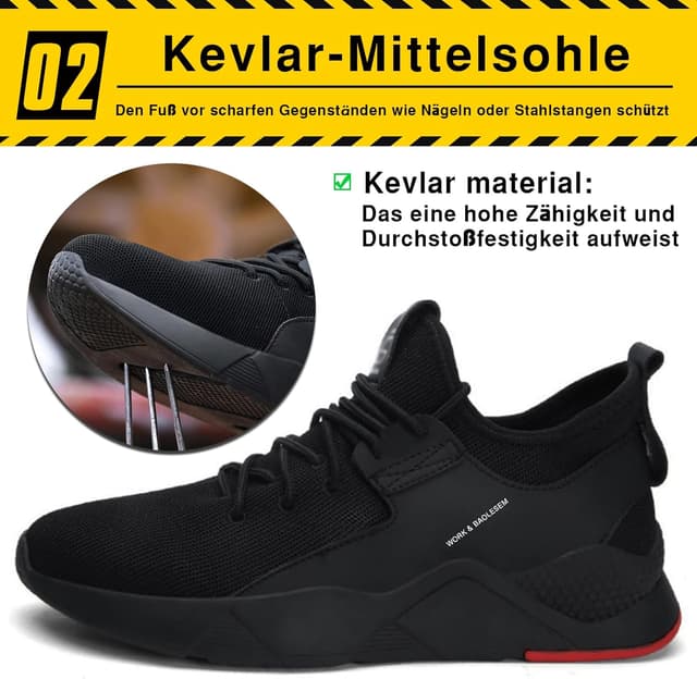 Detalle de BAOLESEM Sicherheitsschuhe – leichte, atmungsaktive Schutzschuhe mit Stahlkappe (Sneaker-Optik) in Schwarz