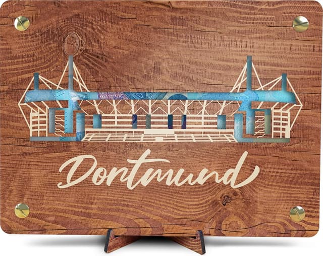 Detalle de XL Geldgeschenk aus Holz für Dortmund (20x15 cm) inkl. Ständer – Fanartikel & Geschenk für Stadtverliebte