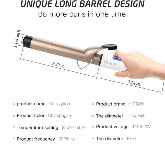 Detalle 2 de Hoson 32mm Curling Tongs Professional Ceramic Tourmaline Coating with LCD Temperature Control (110°C–210°C)