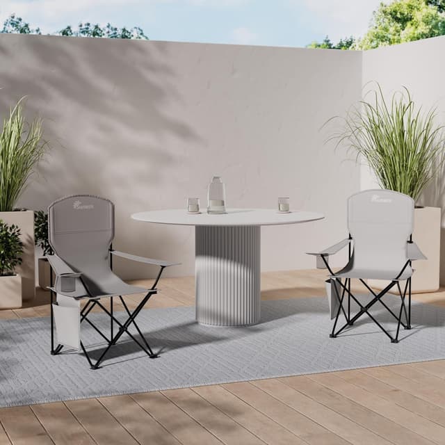 Detalle 2 de SUNMER Folding Camping Chairs (Set of 2) – Extra-Wide Lightweight Outdoor Chairs with Armrests, Cup Holder & Pocket – Grey