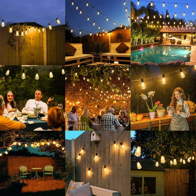 Thumbnail 6 de Brightever 100FT LED Outdoor String Lights with 52 Shatterproof ST38 Edison Bulbs (2700K, Dimmable)