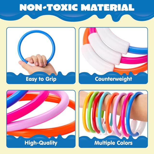 Detalle 2 de JOYIN Dive Rings set of 8 colourful swimming rings for kids (pool diving training toys)