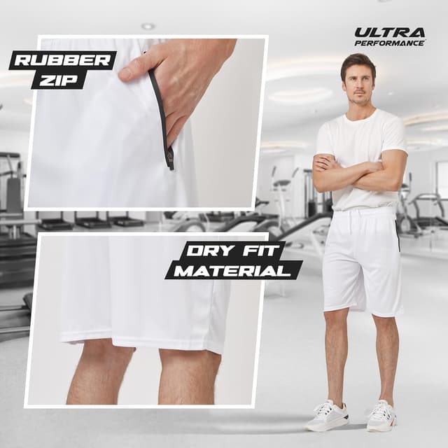 Detalle de Ultra Performance Mens 5 Pack Athletic Running Shorts with Zippered Pockets (Loose Fit, 10" Inseam)