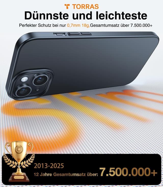 Detalle de Torras 2025 Neu ultradünne Hülle für iPhone 15 (0,07 cm) – schwarzer Rundumschutz mit samtigem Griff