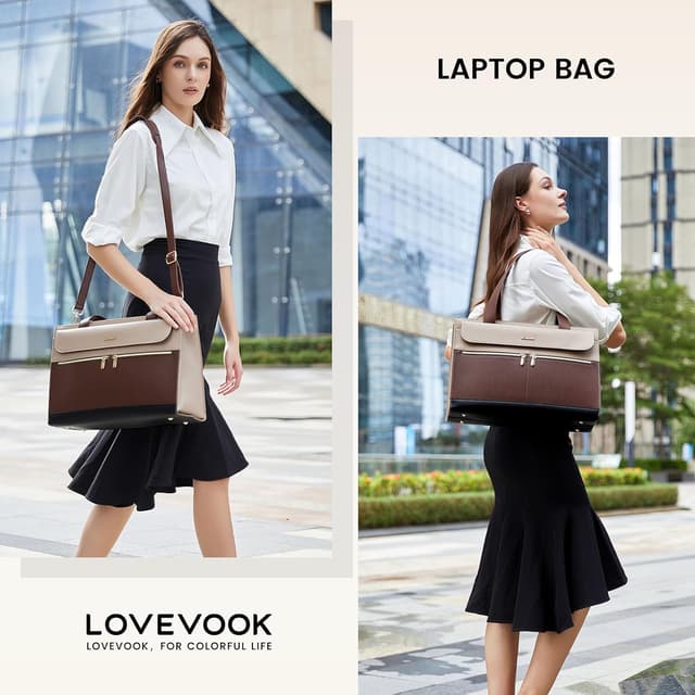 Detalle de LOVEVOOK Laptop Bag for Women (up to 15.6 inch) with Clutch & USB Port – Large PU Leather Tote