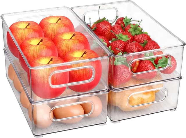 Detalle de Diwoker Kühlschrank Organizer stapelbar – 4er Set transparente Aufbewahrungsboxen für Küche & Vorrat