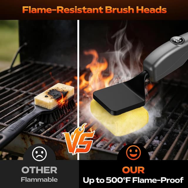 Detalle 2 de Reciprocating Electric Grill Brush (3 Heads) by KSNLM — Fire-Resistant, Cordless Grill Cleaner