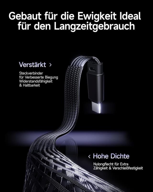 Detalle de Baseus USB‑C auf USB‑C Kabel 90 Grad, 2 m, 100 W mit Ring-Umgebungslicht