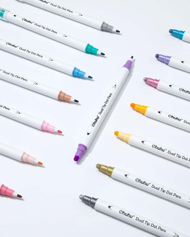 Detalle de Ohuhu Dot Marker Pens 15 Set (10 Regular + 5 Metallic) dual tip bullet & round