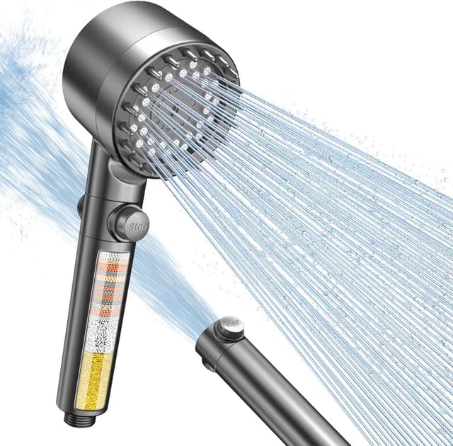 Detalle de FEELSO Shower Head Filter with 15-Stage Filtration, Anti-clog Nozzles & 3+1 Spray Modes