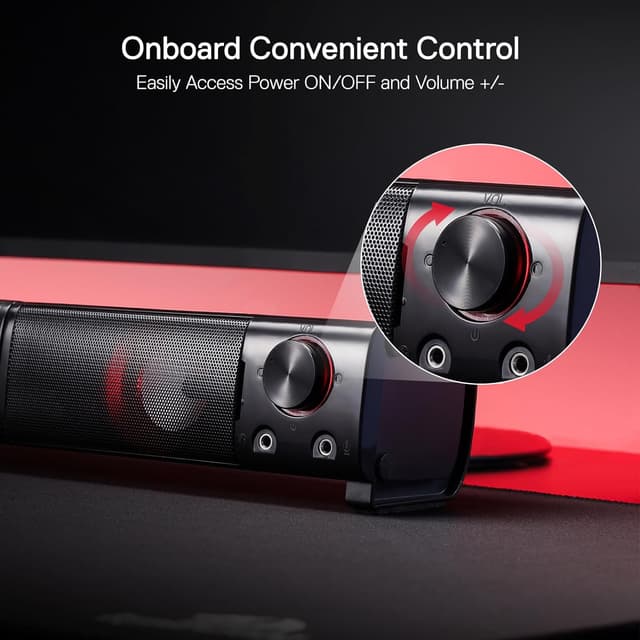 Detalle 2 de Redragon GS550 Orpheus 2.0 Channel PC Gaming Sound Bar Speakers (USB powered, 3.5mm, red backlit)