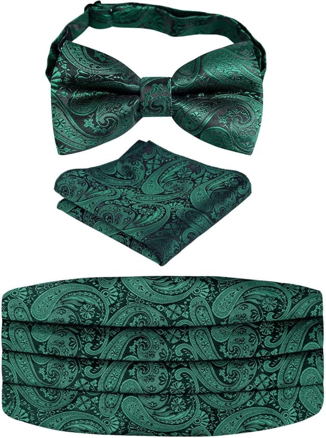 Detalle 2 de Alizeal Mens Solid Pre-tied Party Adjustable Bow Tie, Cummerbund & Pocket Square Gift Set