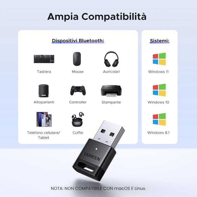 Detalle 2 de UGREEN USB Bluetooth 5.4 per PC