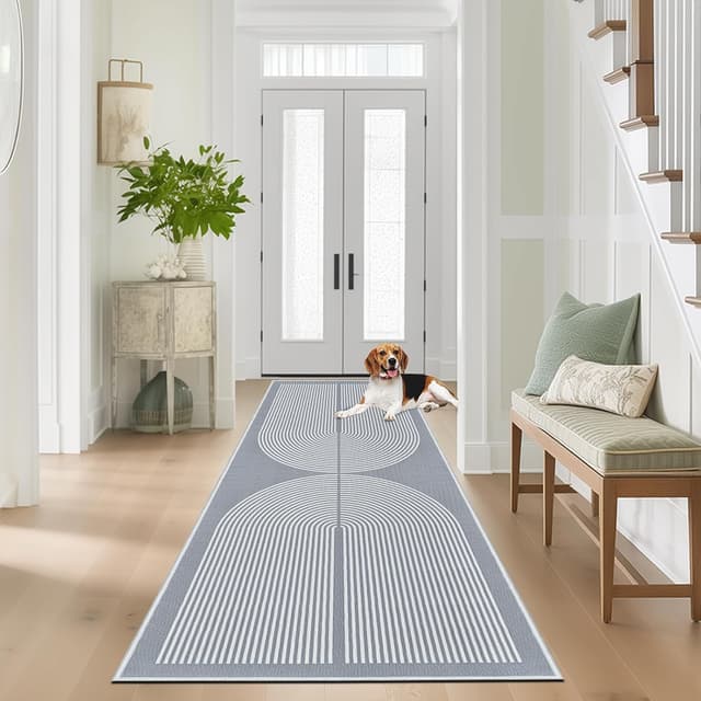 Detalle de Capslpad Flur-Läufer 80x200 cm mit doppeltem Bogen in Weiß (Natur-Look) – waschbar, rutschfest