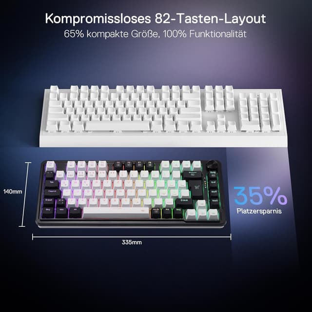Detalle de Redragon K673 PRO kabellose QWERTZ-Gaming-Tastatur (75% / 82 Tasten) mit Hot-Swap und Tri-Mode