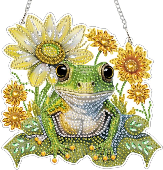 Detalle de GHHKUD Frogs Flowers hanging diamond art kits for adults (special-shaped 5D) – DIY wall pendant craft kit