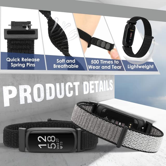 Detalle de Nylon Sport Loop Straps replacement for Fitbit Inspire 3/2, Inspire HR/Inspire and Ace 2/Ace 3