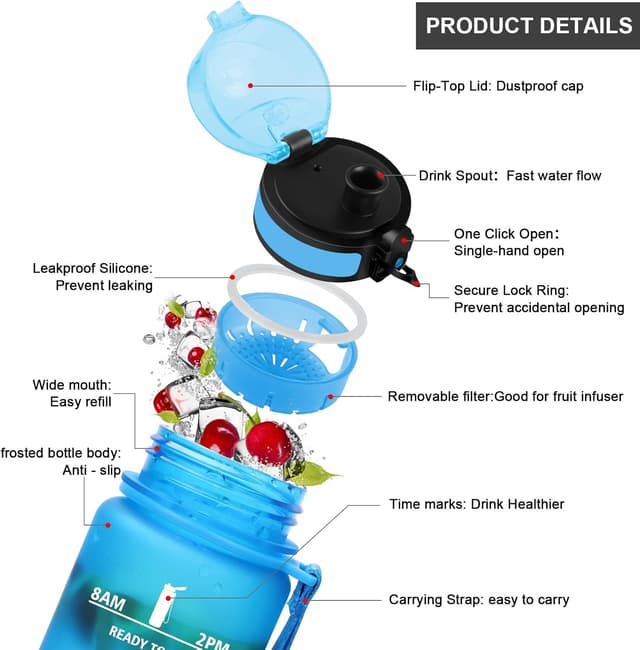 Detalle de Vikaster Borraccia 1500ML ☀️ Con Cannuccia, Riutilizzabile