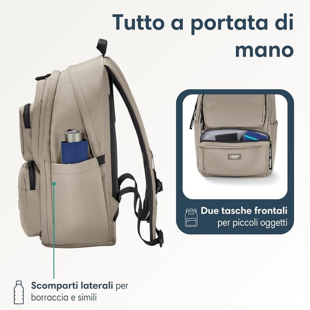 Detalle de LARKSON Zaino Scuola Grigio No 3 Advanced con porta PC fino a 16 pollici, 24L e tessuto in PET riciclato