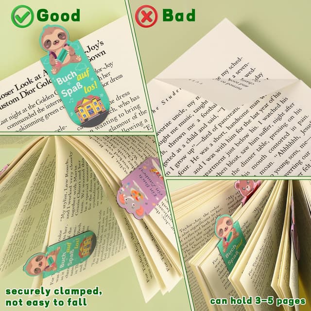 Detalle de 12 magnetische Lesezeichen für Kinder mit Tiermotiven – 12er Set für Schultüte & Kindergeburtstag