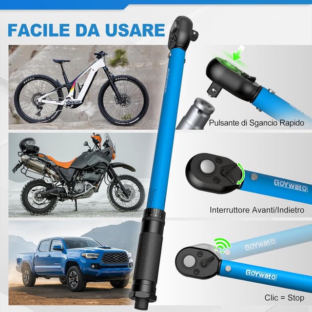 Detalle de GoYwato set di chiavi dinamometriche 1/4”, 3/8” e 1/2” (3 pezzi) con precisione ±3%